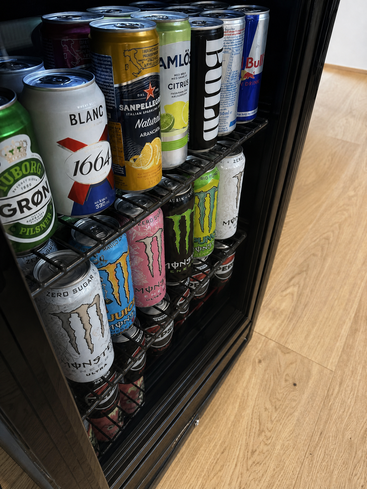 Fridge stocked with drinks